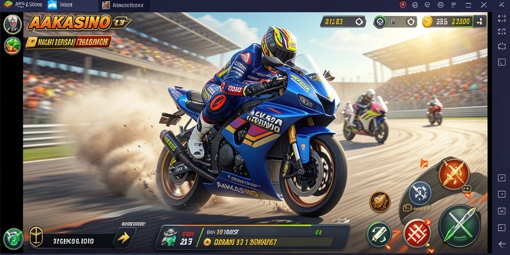 Gameplay seru AAKASINO dengan balapan motor yang mendebarkan.