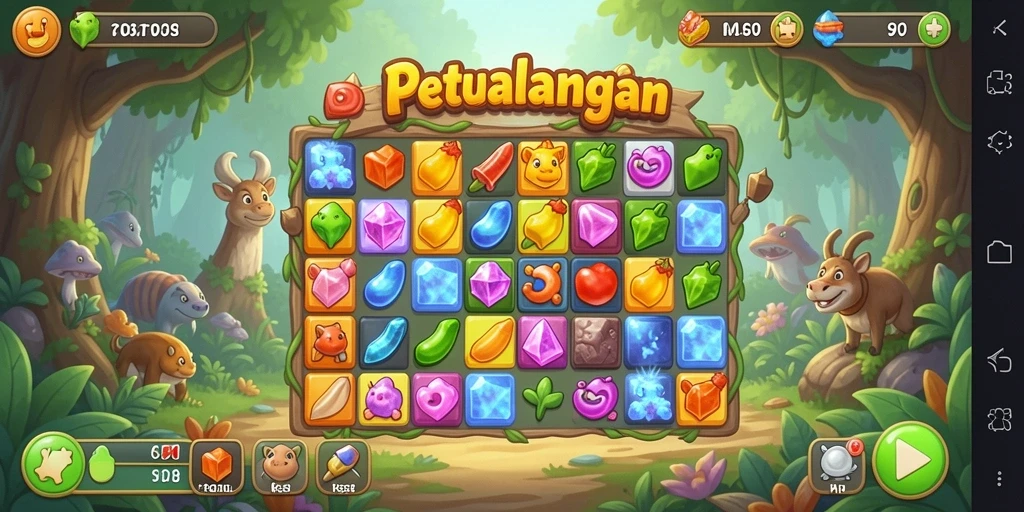 Tampilan menarik dari gameplay FO8 menampilkan kombinasi permata yang cerah dan menyenangkan.