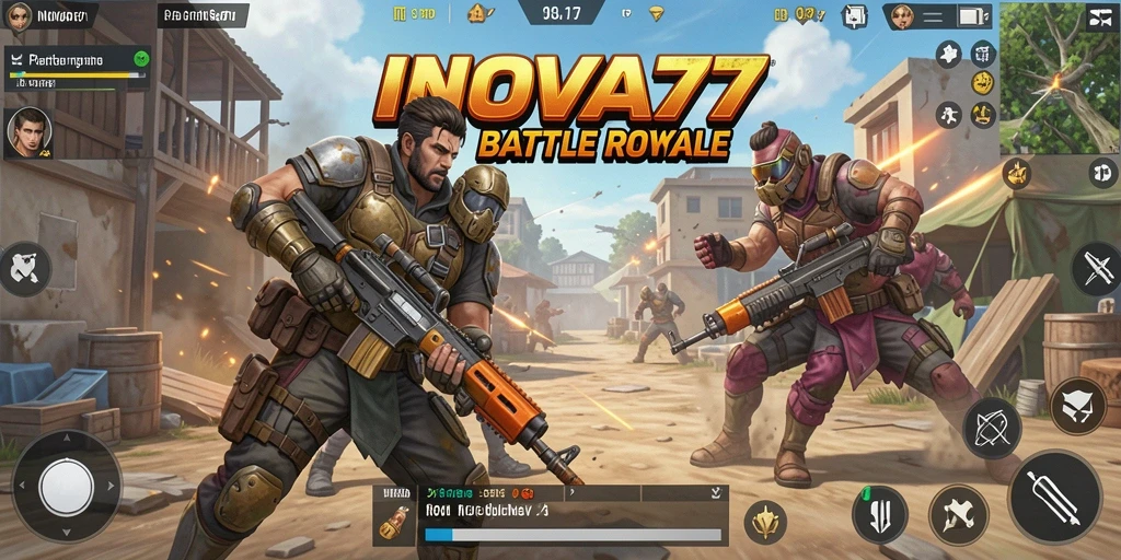 Screenshot INOVA77 menampilkan serangan seru dalam gameplay Battle Royale.