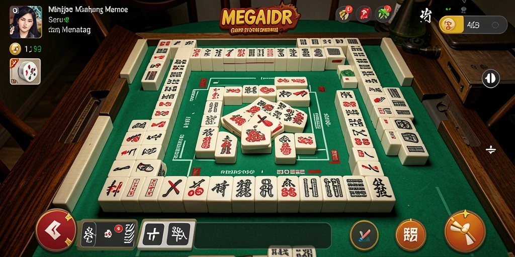 Tampilan gameplay MEGAIDR dengan papan Mahjong yang indah.