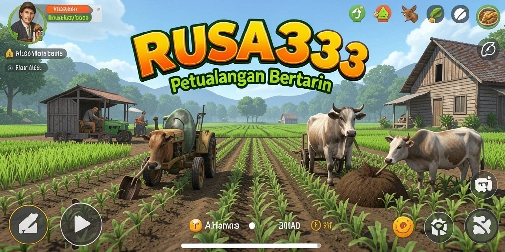 Screenshot utama RUSA33 menampilkan kebun yang indah dan tanaman tumbuh subur.