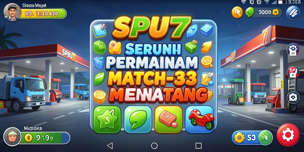 Tampilan colorful dari gameplay SPBU77 yang seru.