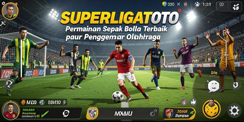 Tampilan gameplay <strong>SUPERLIGATOTO</strong> yang menegangkan dengan aksi sepak bola mendebarkan.