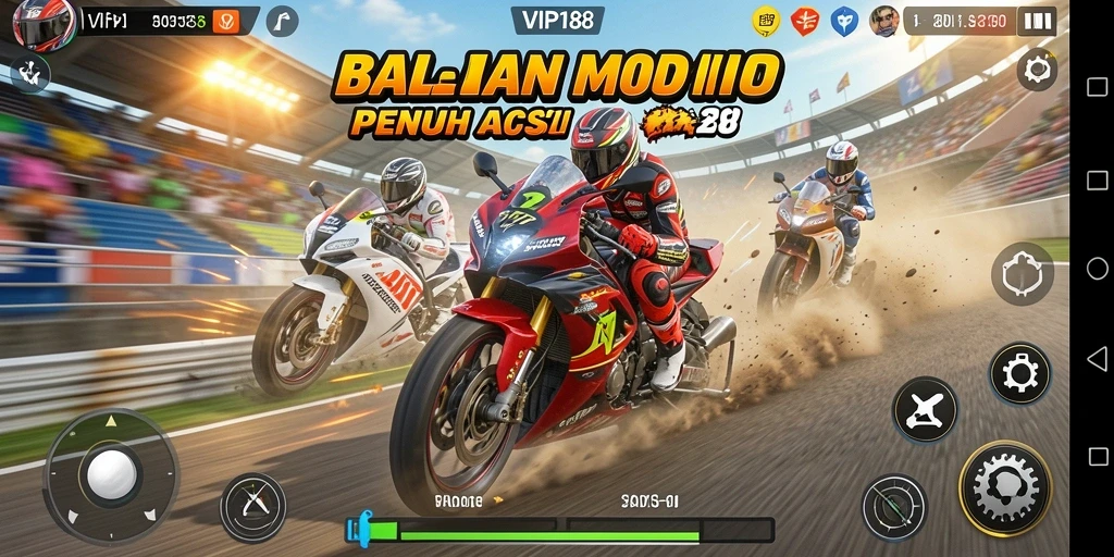 Tampilan menarik dari gameplay balapan motor yang mendebarkan.